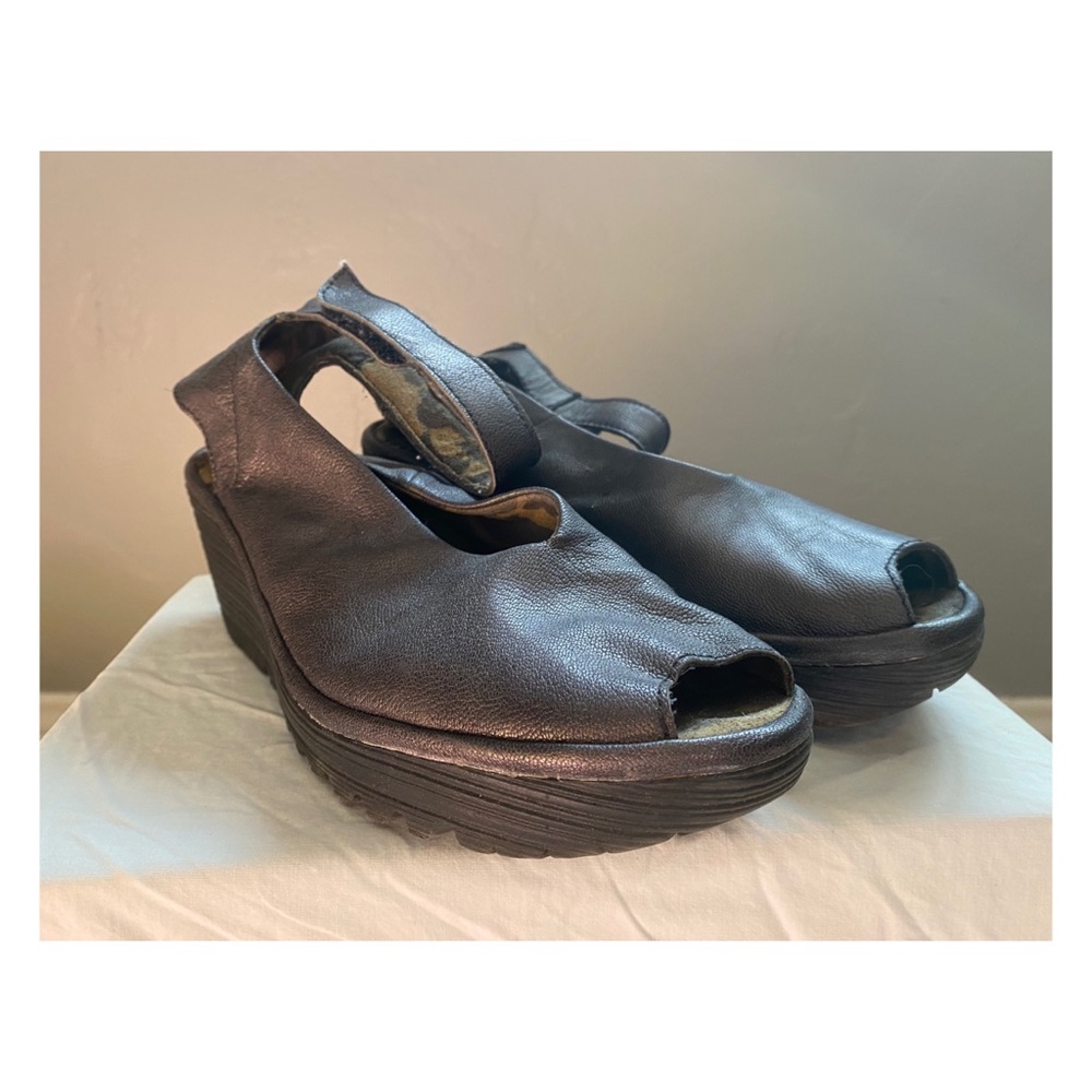 FLY London peep toe wedge